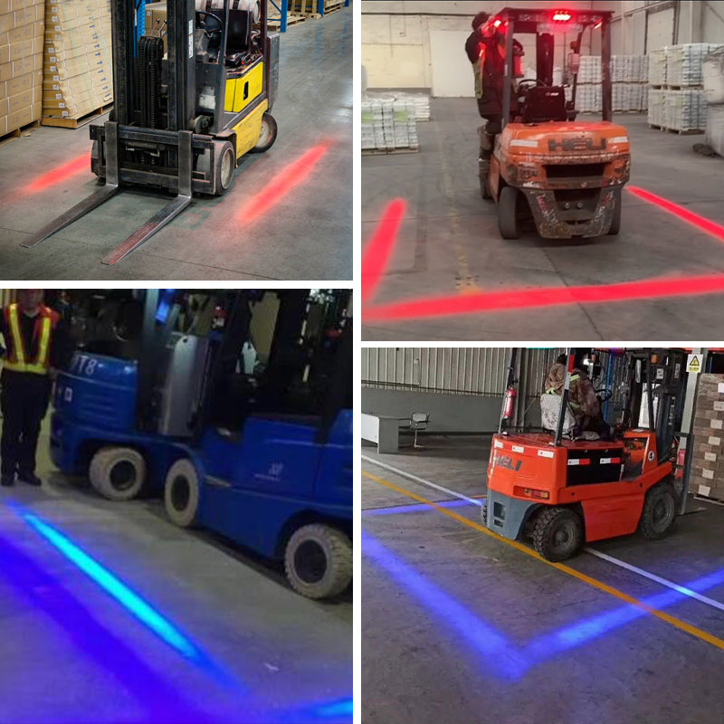 Forklift light projecting ground lines to avoid collisions