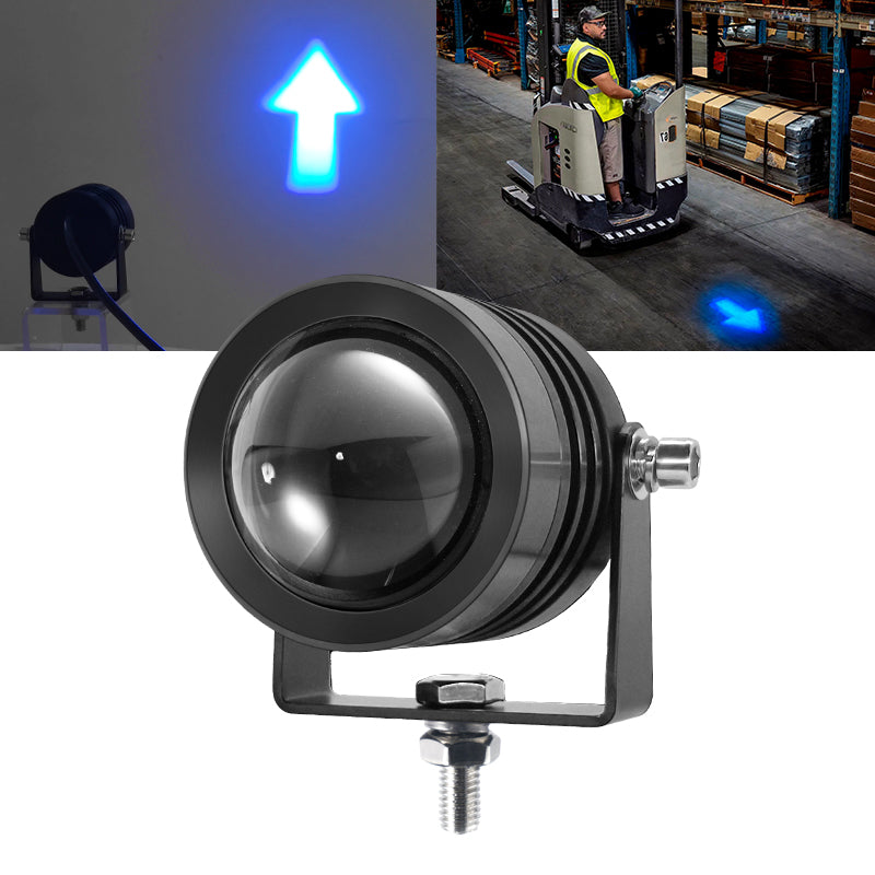 Forklift warning light with blue arrow beam projection