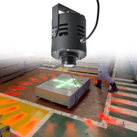 LED Crane Safety Light with 3 Adjustable Modes and Remote Control projecting safety markers on warehouse floor