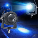 Forklift LED Safety Warning Light projecting bright blue beam to prevent accidents in warehouses and industrial areas.