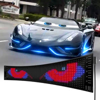Animated LED Eye Display Panel – Multi-Vehicle Custom Light Screen showing vibrant eye graphics on a sleek sports car.