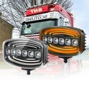 LED Truck Driving Lights with Dual Amber & White DRL for Visibility showing white and amber halo options.
