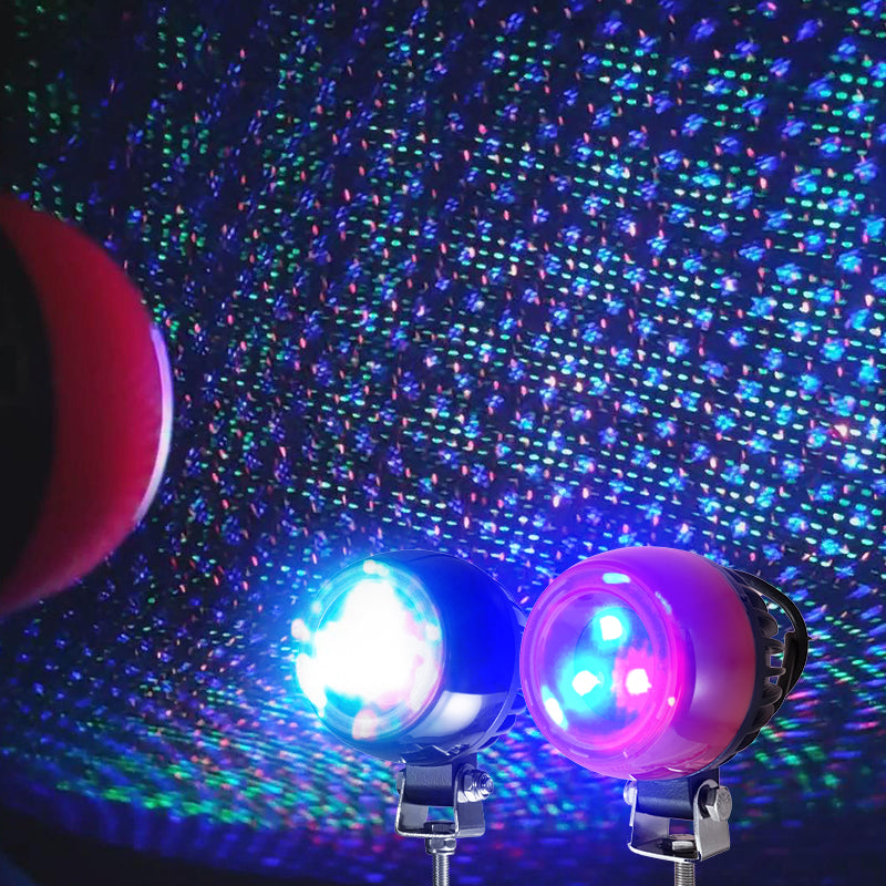 RGB Starry Laser Projector creating colorful starry laser beam effects for cars, parties, and outdoor use.