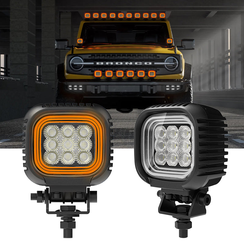63W Flood Beam LED Work Light with Amber/White Halo Ring
