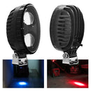 Blue forklift safety light alerting pedestrians in warehouse