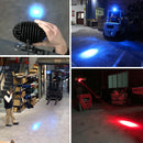 Bright blue safety beam warning pedestrians of forklift