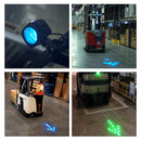 Close-up of LED safety arrow light in warehouse