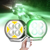 Durable LED light with amber or red halo and remote control