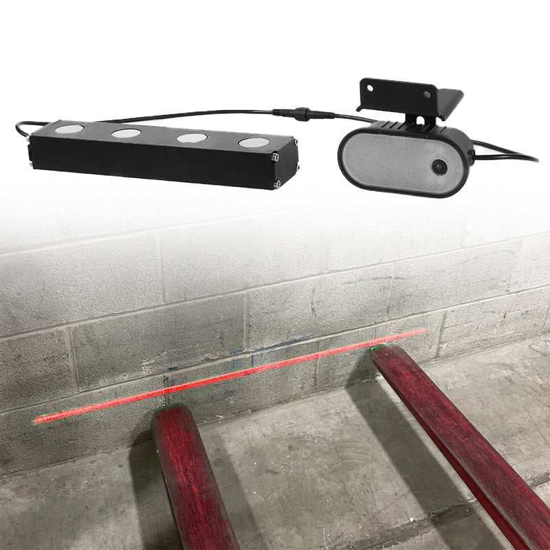 Forklift laser guide system showing fork position accurately