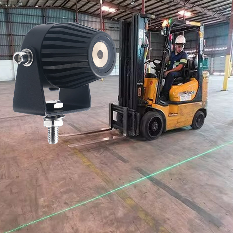 Forklift using green laser light for operational path visibility