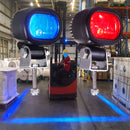 Forklift warning light projecting safety lines on warehouse floor