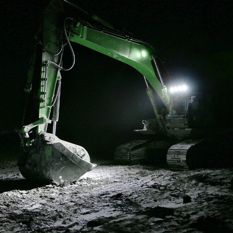 Industrial truck with LED lights working in dark environment