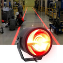 LED crane safety light projecting red lines in a warehouse