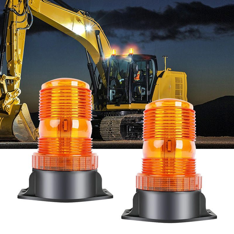 LED warning light on excavator in construction zone