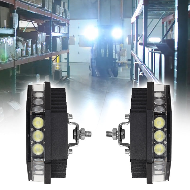 LED work light providing floor-to-ceiling lighting in storage racks