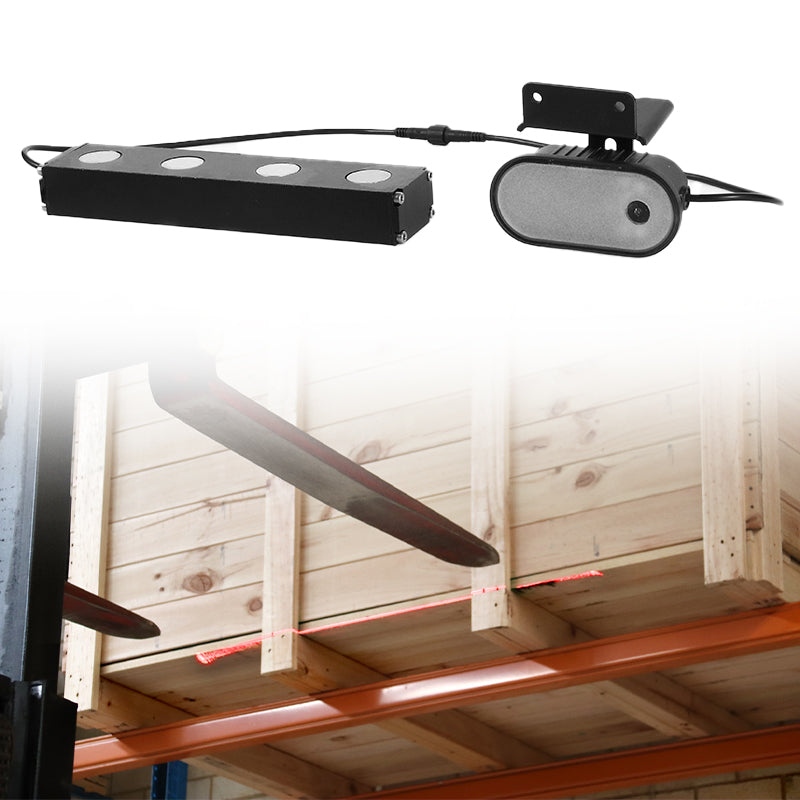 Laser lines helping forklift operators align pallets