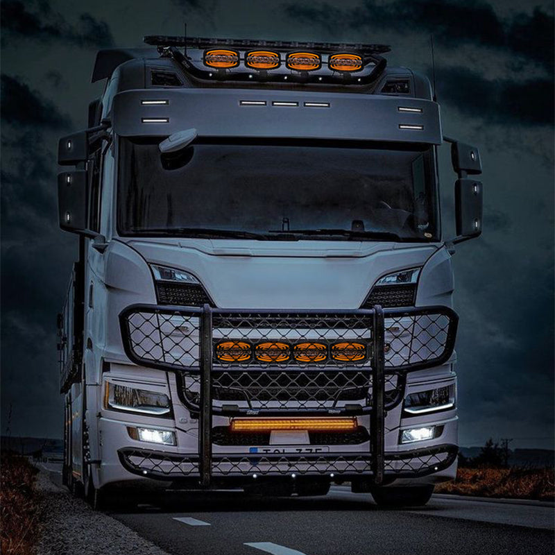Oval LED headlights for heavy-duty trucks with dual color rings