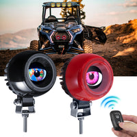 Pair of car eyes lights in black and red housings