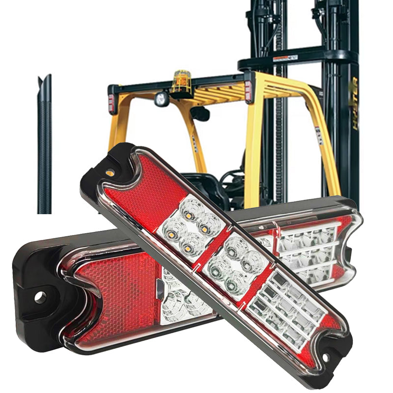 Rear view of yellow forklift showing LED tail light installation