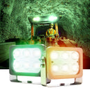 Square LED work light showing 7 different lighting modes