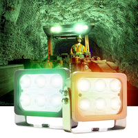 Square LED work light showing 7 different lighting modes