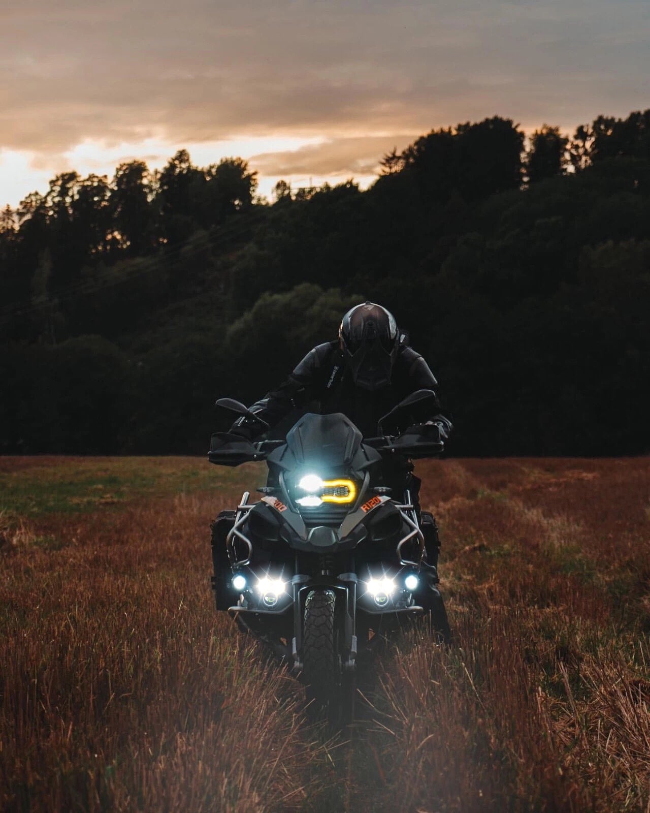 Unique eye-shaped LED light with halo for rugged vehicles is glowing