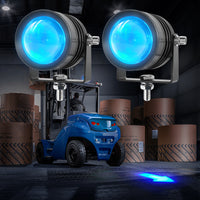 Warehouse LED safety light projecting blue arrow signal