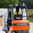 Warehouse forklift showing bright rear LED tail light