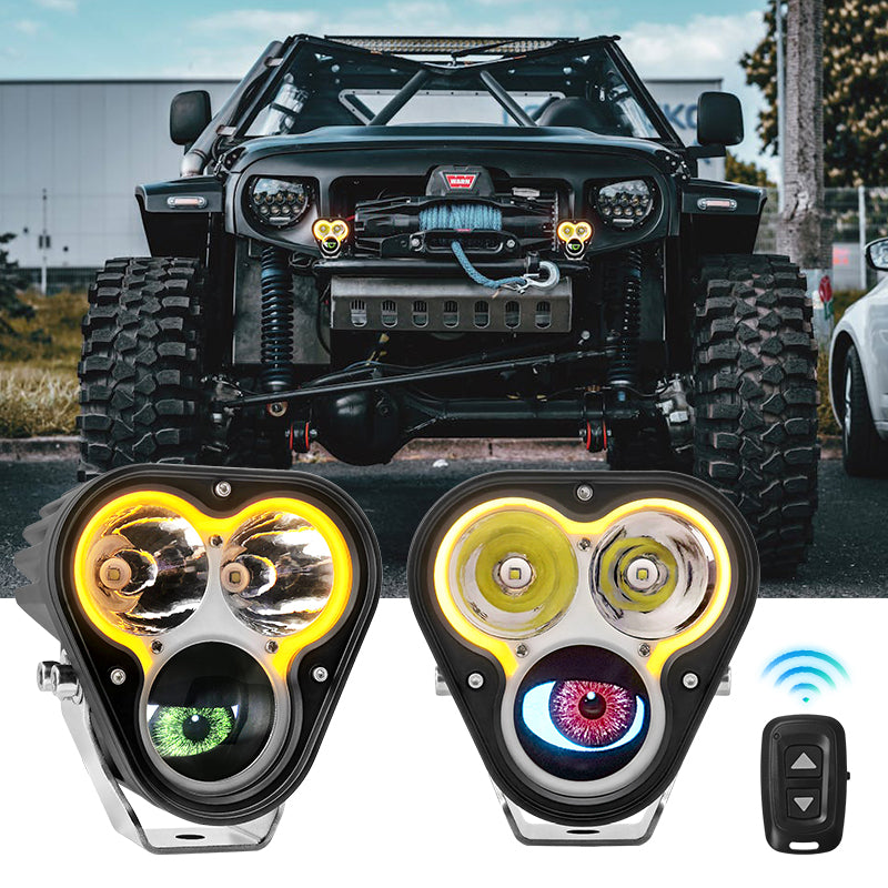 Off-Road LED Spotlights with Halo & Remote – Stylish Eye Design
